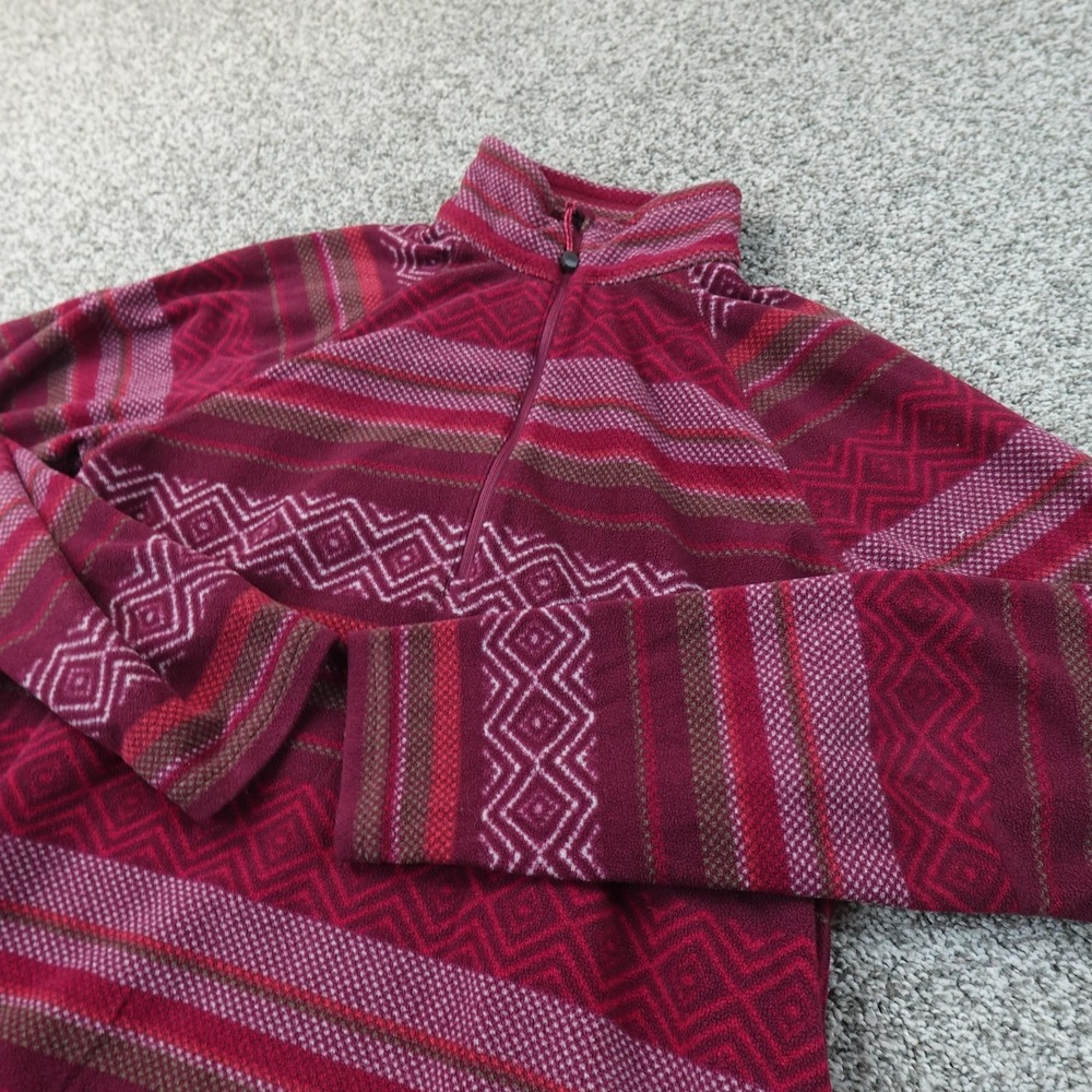 Eddie Bauer Sweater Womens M Red Fleece 1/4 Zip Mock Neck Aztec Tribal Pullover
